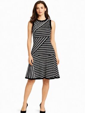 Julia Jordan Black White Striped Fit Flare Sleeveless Dress Size 4
